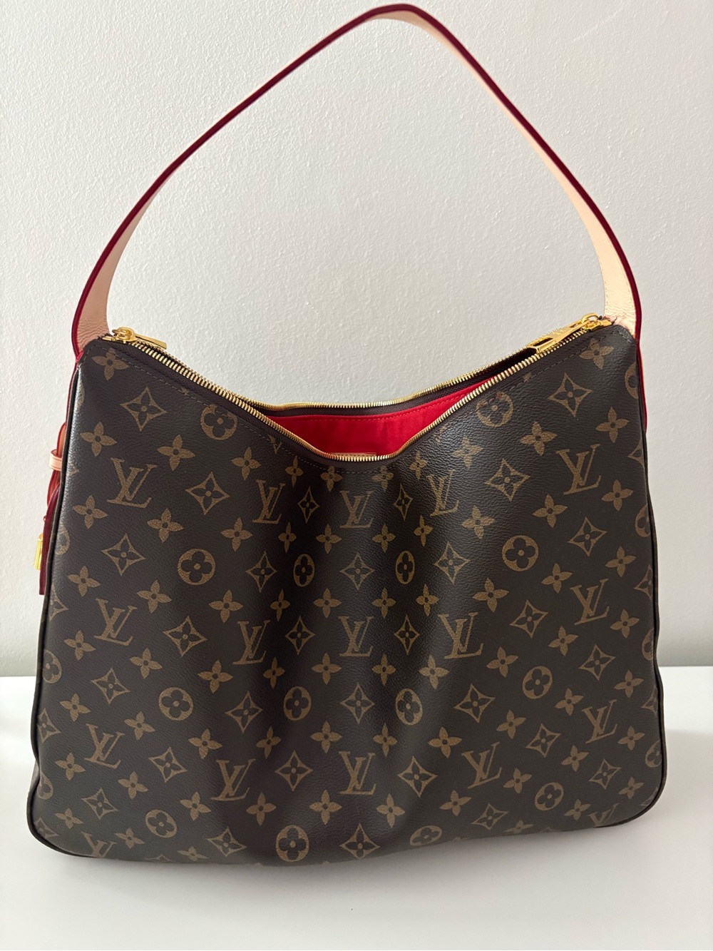 Louis Vuitton Monogram Canvas Hobo with Red Trim